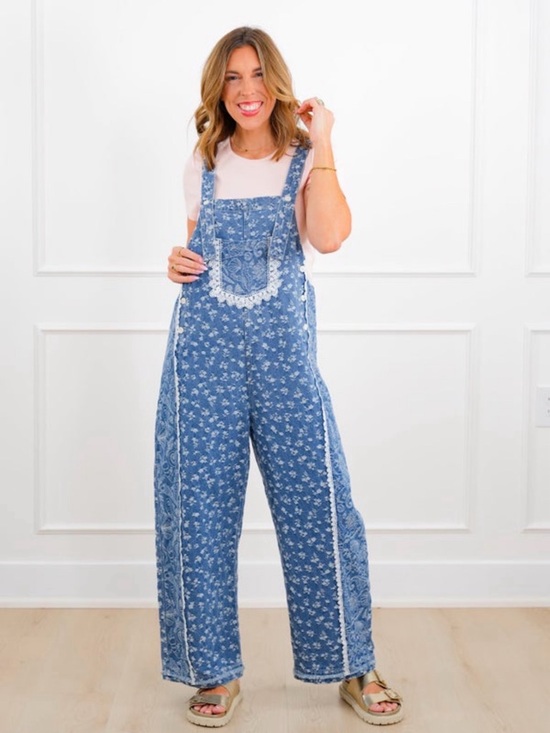 DAVI & DANI Denim - Blue Printed Women’s Denim Overalls